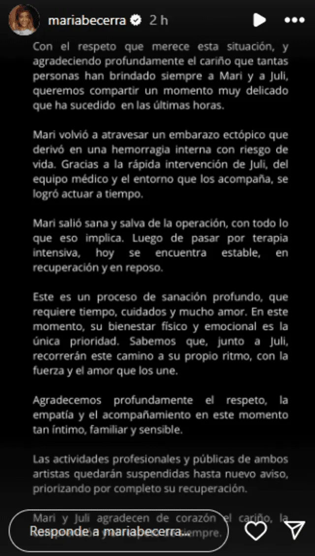 María Becerra emitió un comunicado sobre su salud María Becerra emitió un comunicado sobre su salud
