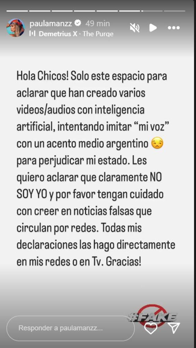 Paula Manzanal desmiente audio en el que niega conocer al padre de su hijo.