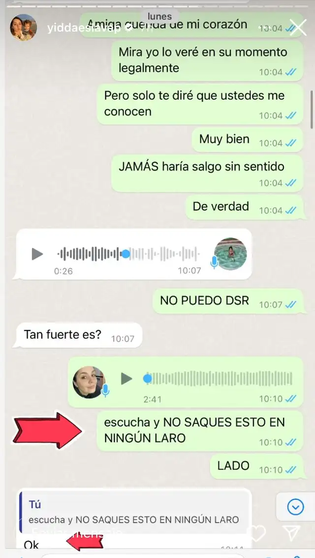 Yiddá Eslava demuestra que prohibió a América Hoy revelar sus chats.