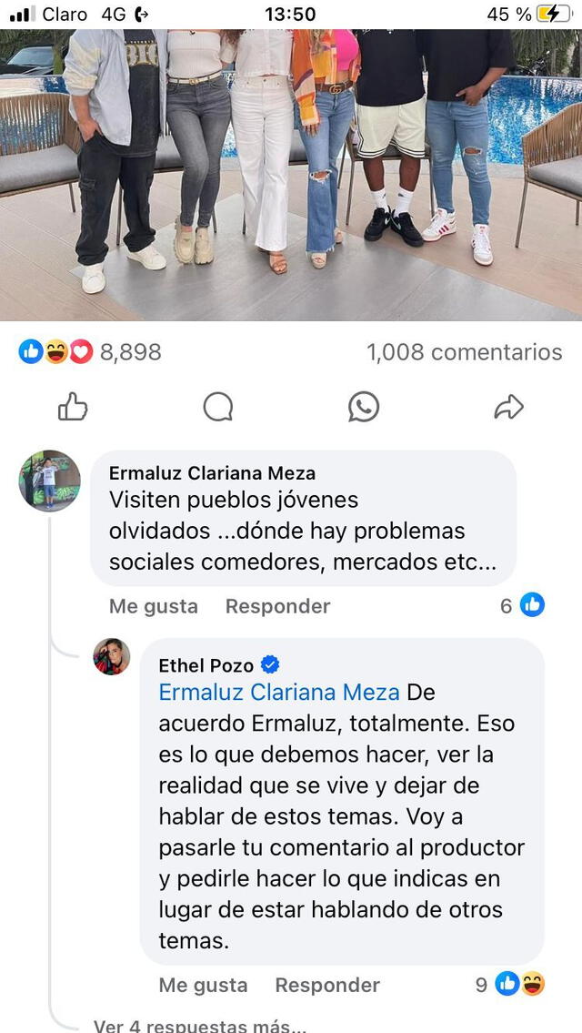 Ethel Pozo responde importante pedido a usuario sobre los lujos en la televisión.