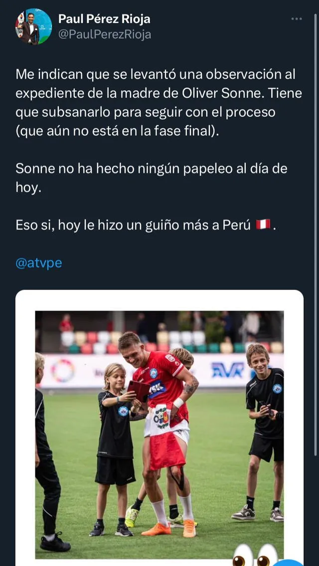 Tweet de Paul Pérez informó sobre una observación al expediente de la madre de Oliver Sonne.