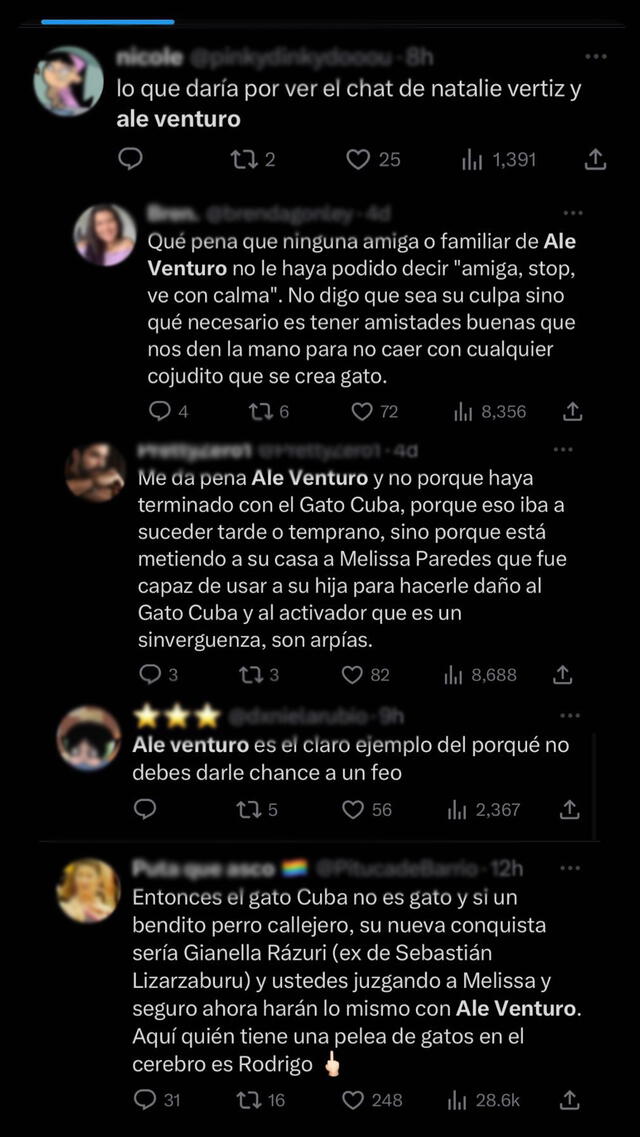  Seguidores hacen tendencia en Twitter a Ale Venturo tras el ampay de Rodrigo Cuba con Gianella Razúri.    