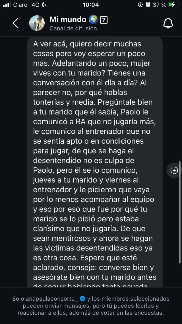 Paolo Guerrero sí avisó que estaba mal y no podía jugar con la UCV, confirma Ana Paula Consorte.