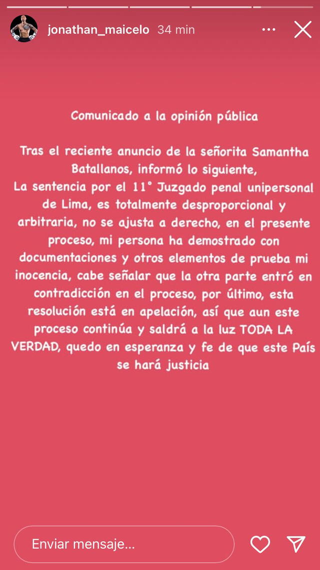 Jonathan Maicelo tiene indignante reacción ante sentencia por agredir a Samantha Batallanos Jonathan Maicelo tiene indignante reacción ante sentencia por agredir a Samantha Batallanos