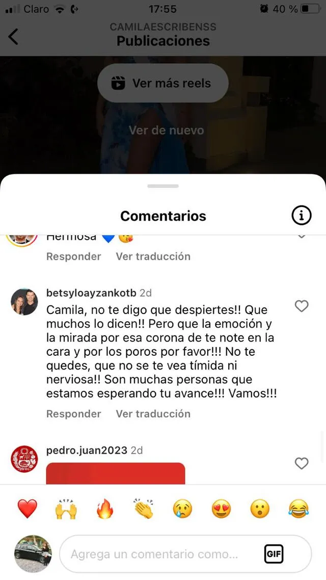 Seguidores de Camila Escribens sobre la falta de fotos y videos en el Miss Universo.