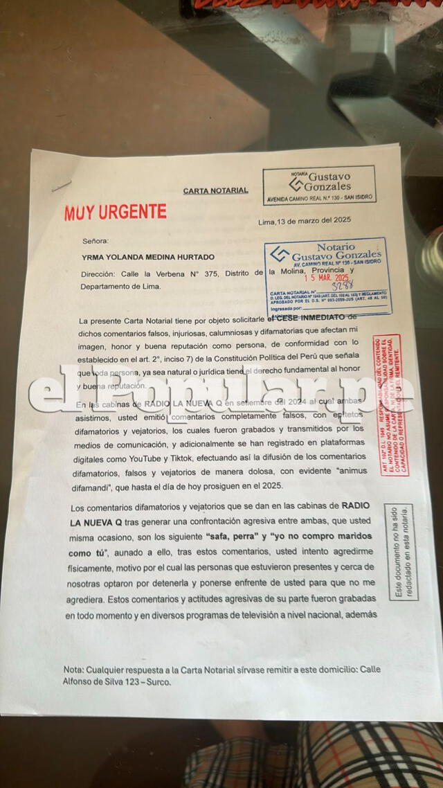 Marisol envía carta notarial a Yolanda Medina. Foto: Difusión Marisol envía carta notarial a Yolanda Medina. Foto: Difusión 