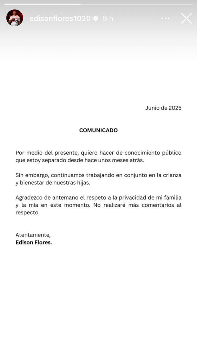 Edison Flores confirma separación de Ana Siucho Edison Flores confirma separación de Ana Siucho