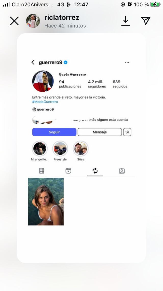  Paolo Guerrero repostea sexy publicación de mujer en bikini 