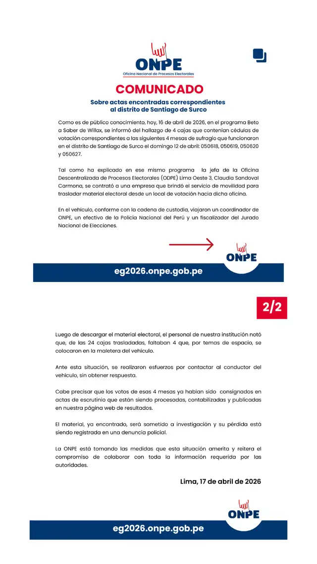 ONPE se pronuncia tras actas encontradas en la basura. ONPE se pronuncia tras actas encontradas en la basura.