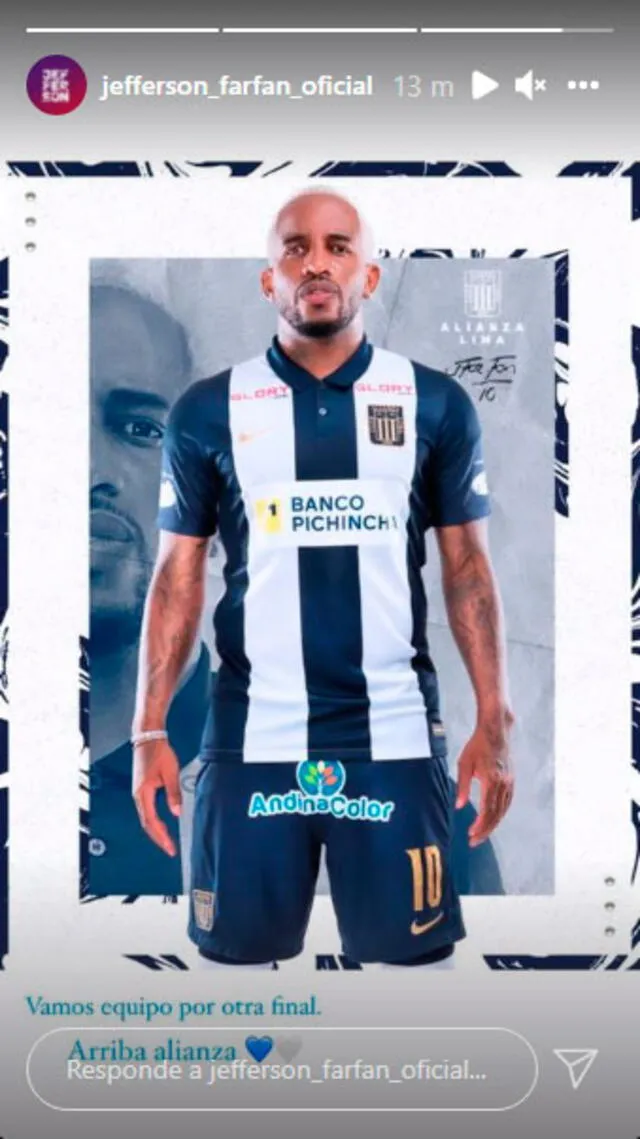 Jefferson Farfán quiere llegar a la final con Alianza Lima. | FUENTE: Instagram.   