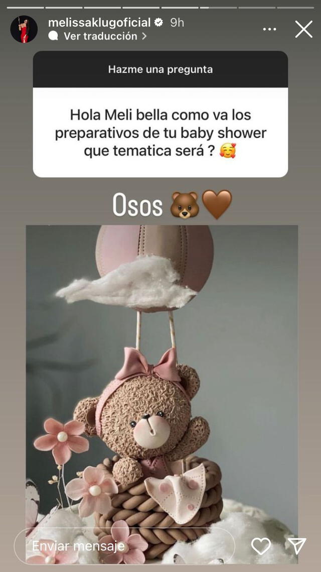 Melissa Klug responde sobre la temática del baby shower. 