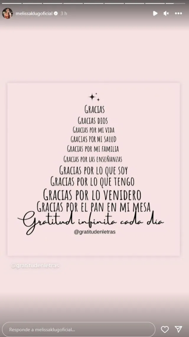 Melissa Klug comparte mensaje de reflexión por Navidad en Instagram.