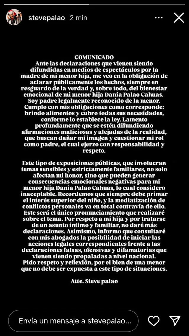 Steve Palao SE PRONUNCIA y DESMIENTE a su expareja sobre OCULTAR a su hija