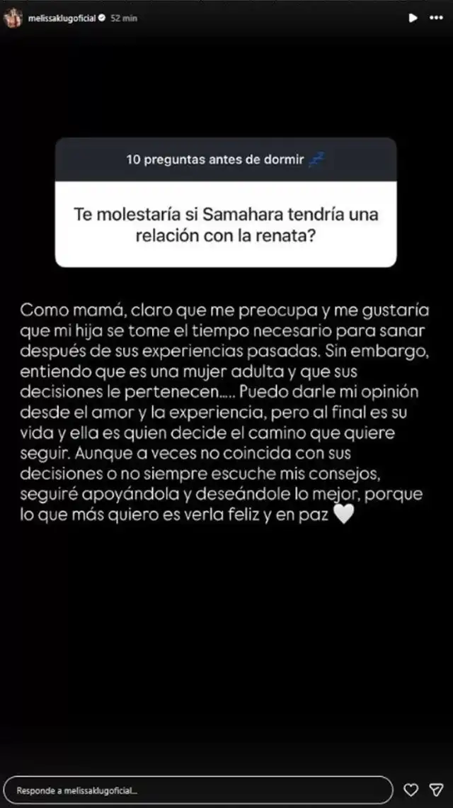 Melissa Klug rompe su silencio sobre supuesto romance entre Samahara Lobatón y Renato Rossini Jr.