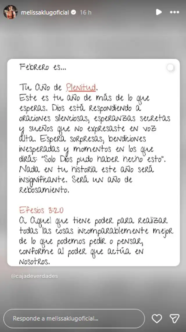 <em>Melissa Klug sorprende con mensaje. Captura: Instagram</em>   