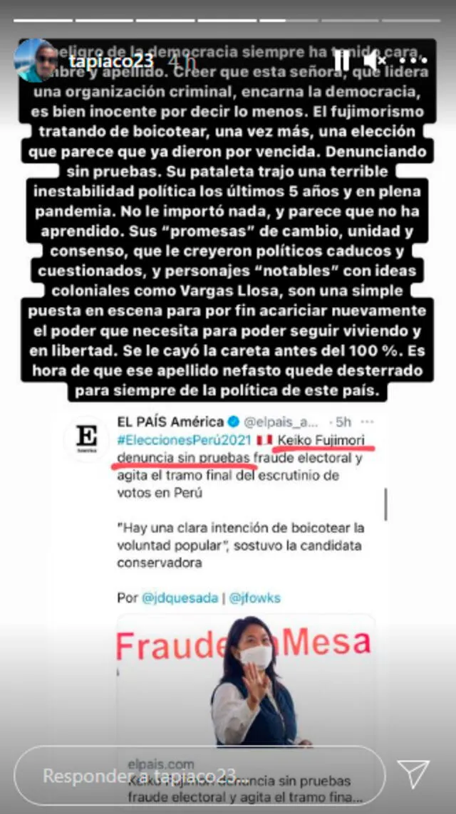 Mensaje del hermano de Renato Tapia. | FUENTE: Instagram.   