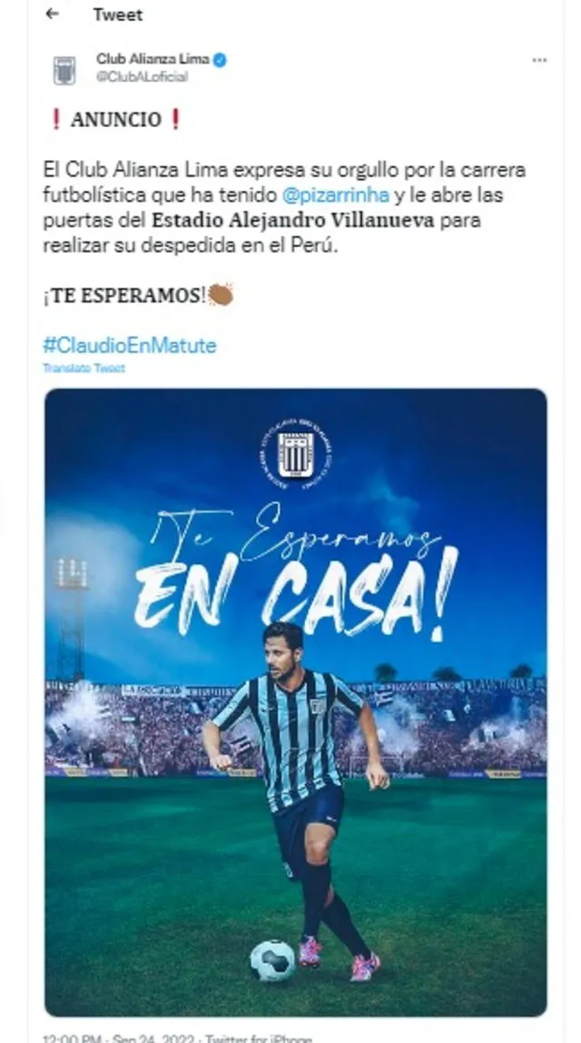 Crédito: Cuenta oficial de Twitter de Alianza Lima.    