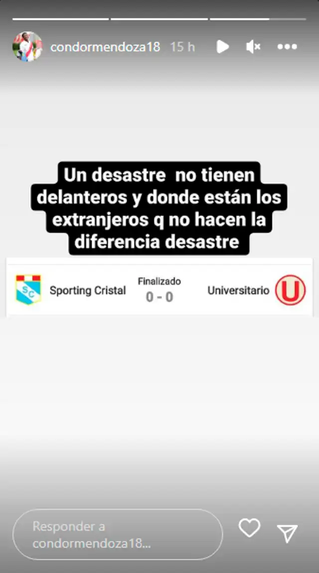 El lapidario mensaje del Cóndor Mendoza. / FUENTE: Instagram. 