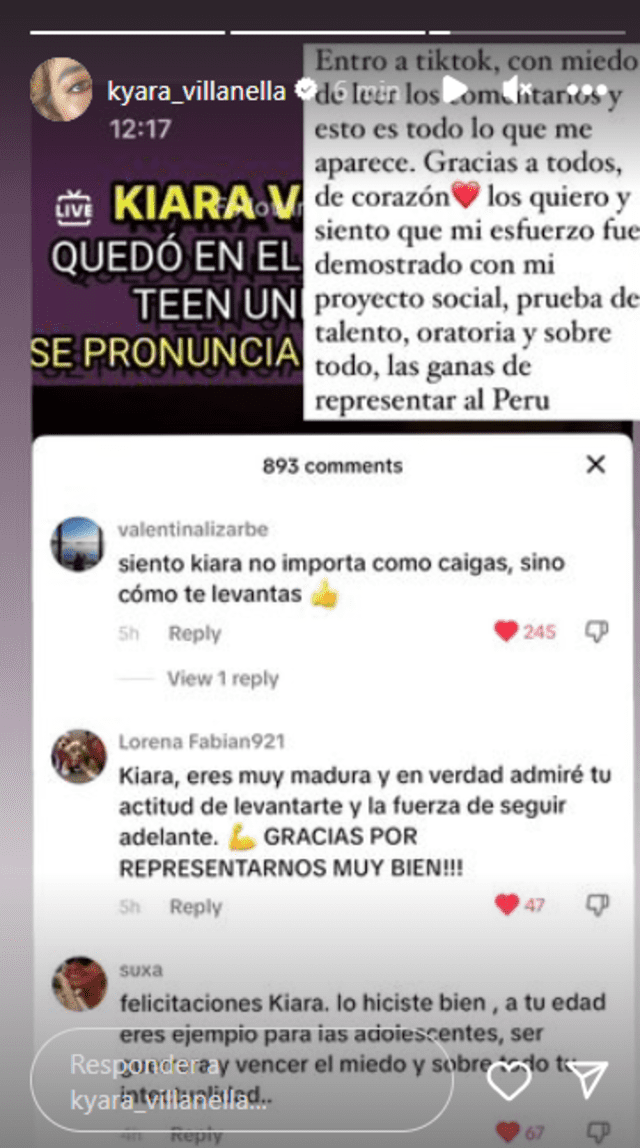 Kyara Villanela y su reacción en redes al perder el Miss Teen Universe.