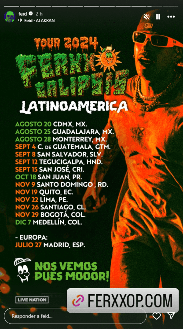 Feid presenta los países que visitará en Latino América como parte de su tour.