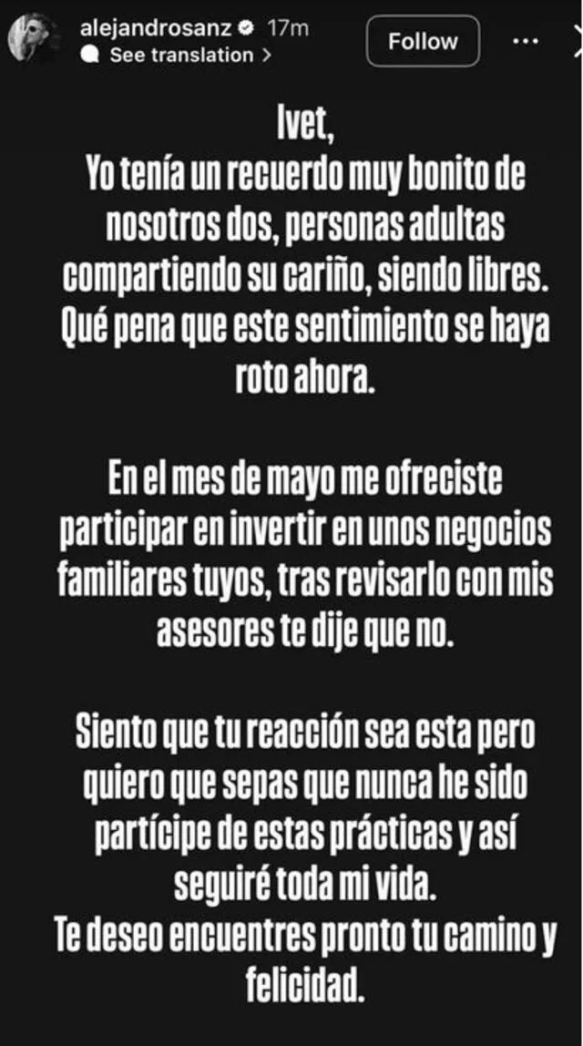 Alejandro Sanz rompe su silencio tras acusación de fanática Alejandro Sanz rompe su silencio tras acusación de fanática