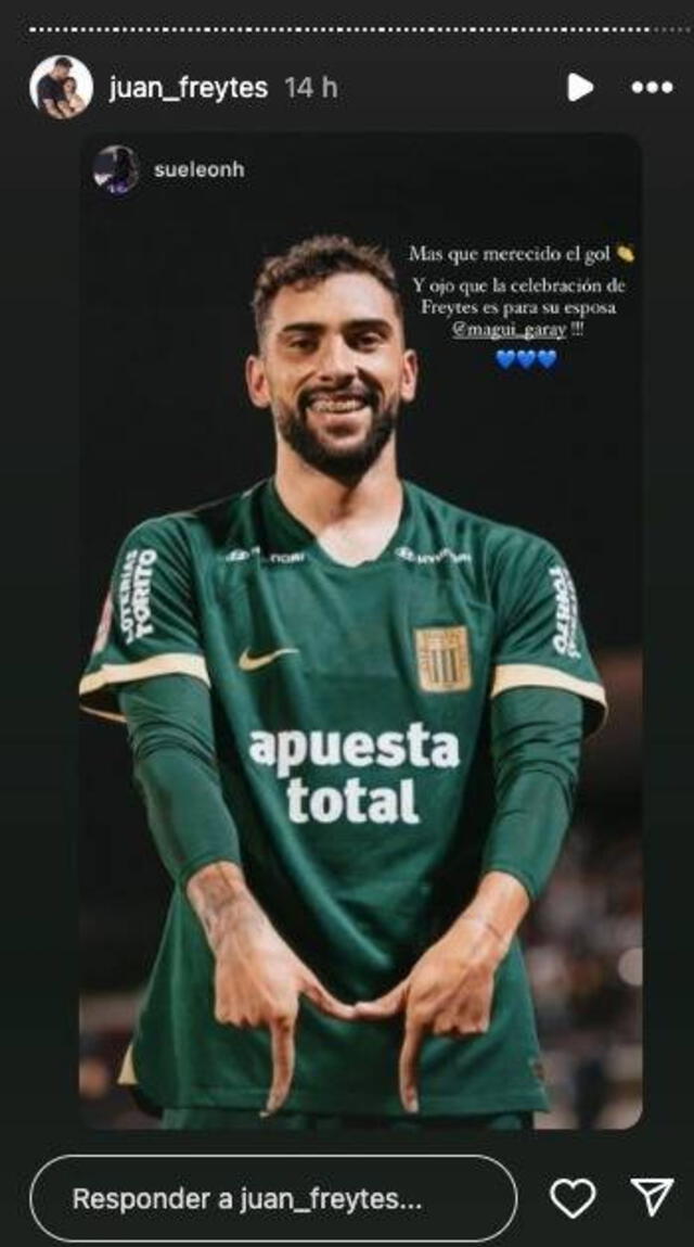 Juan Pablo Freytes le dedicó su gol a su esposa. / Foto: Instagram.   