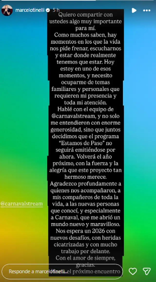 <em>Marcelo Tinelli emite un comunicado. Captura: Instagram</em> <em>Marcelo Tinelli emite un comunicado. Captura: Instagram</em>