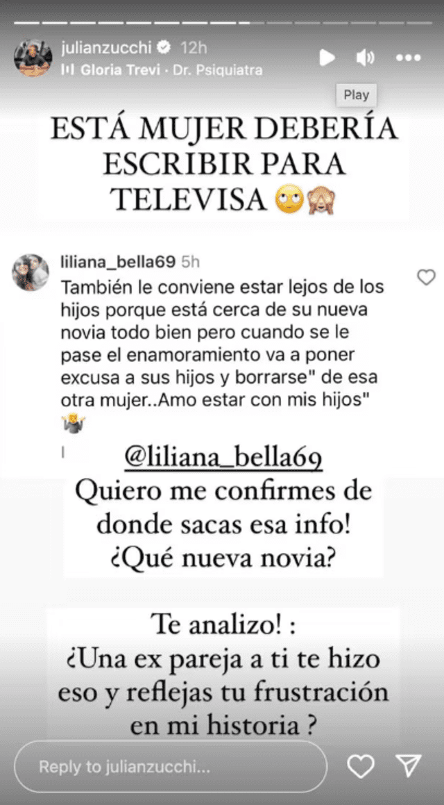 Julián Zucchi responde a usuaria de Instagram.