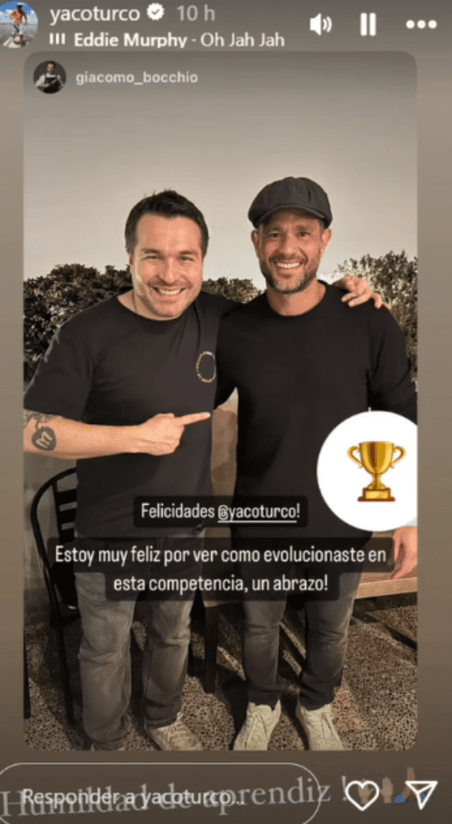 Giacomo Bocchio felicita a Yaco Eskenazi por ganar 'El Gran Chef Famosos'.  