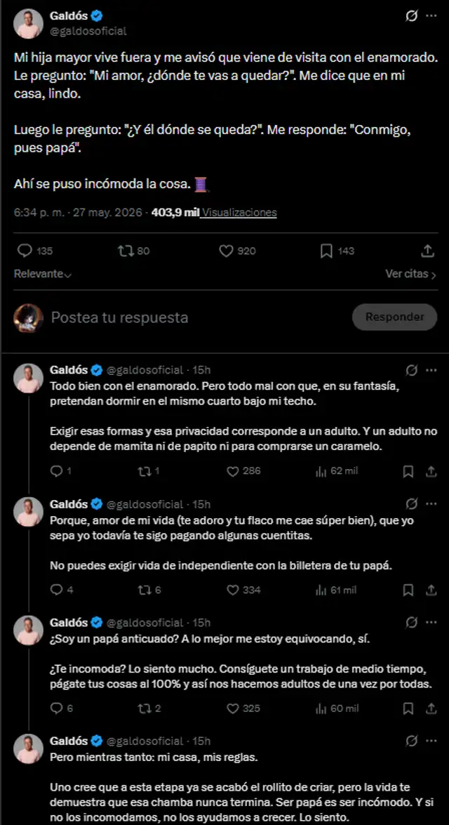 Carlos Galdós habla sobre la crianza de su hija