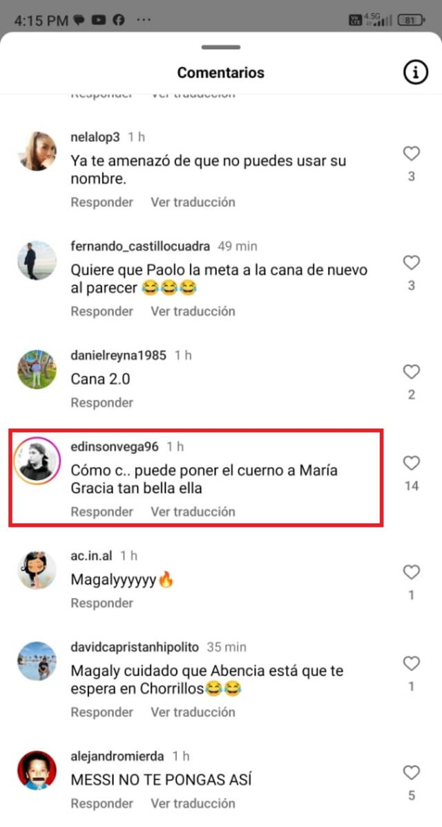 Usuarios sorprendidos con ampay al esposo de María Grazia Gamarra.