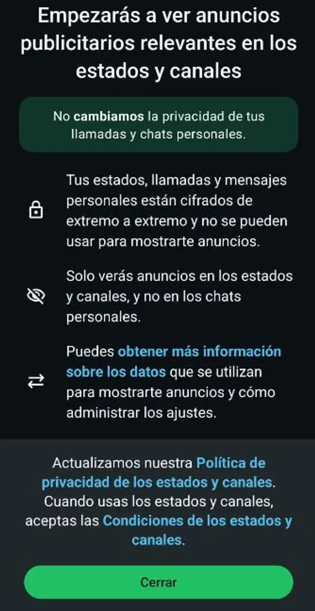  Mensaje de WhatsApp. Foto: WhatsApp   