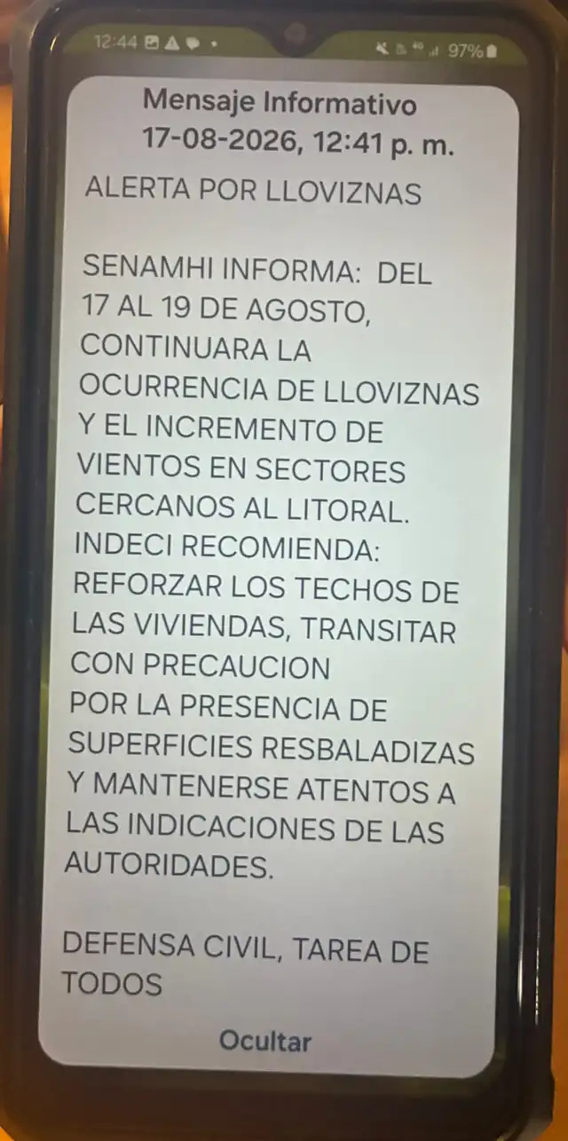 ÚLTIMO MINUTO: Senamhi lanza ALERTA MASIVA en teléfonos tras lluvias en Lima Sur ÚLTIMO MINUTO: Senamhi lanza ALERTA MASIVA en teléfonos tras lluvias en Lima Sur