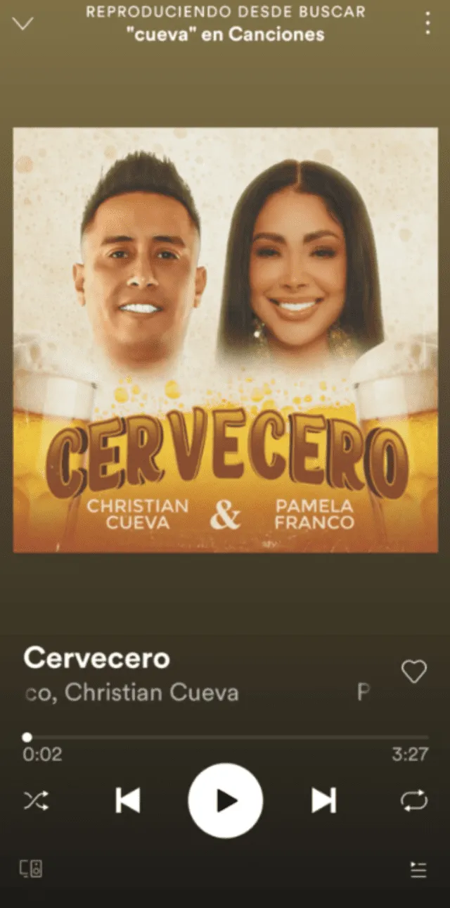  <strong>Así aparecen Christian Cueva y Pamela Franco en Spotify.</strong>   