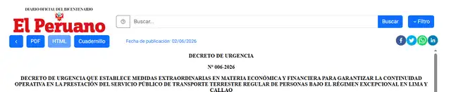 Decreto de Urgencia N.° 006-2026.