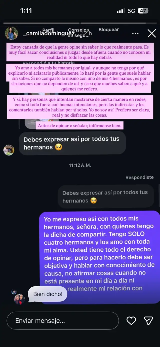 Camila Domínguez explota tras ser acusada de preferir a la hija de Pamela Franco sobre el hijo de Karla Tarazona