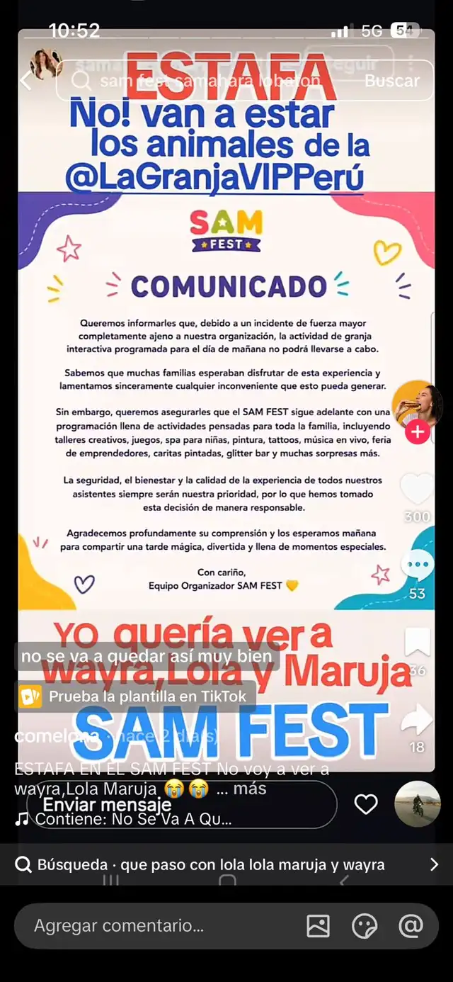 Samahara Lobatón no dio opción a devolución al anunciar que no habría granja en su evento.