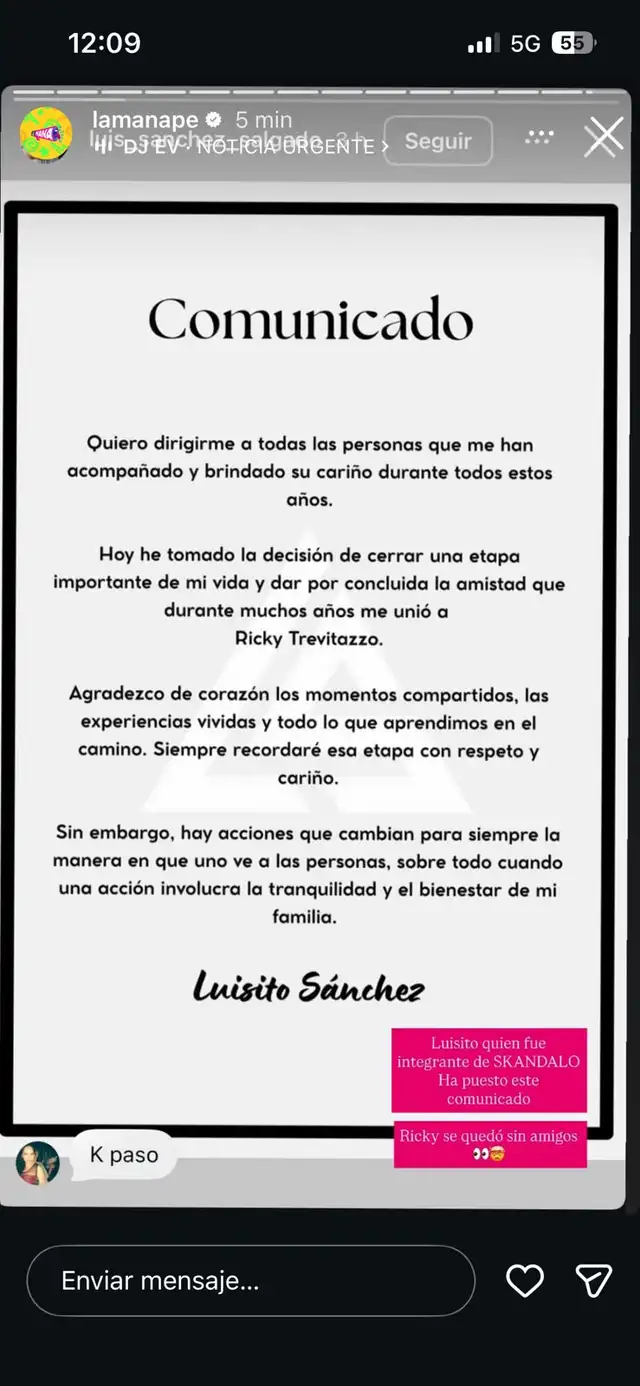 Luisito Sánchez anuncia el fin de su amistad con Ricky Trevitazzo y lo acusa de perjudicar a su familia Luisito Sánchez anuncia el fin de su amistad con Ricky Trevitazzo y lo acusa de perjudicar a su familia