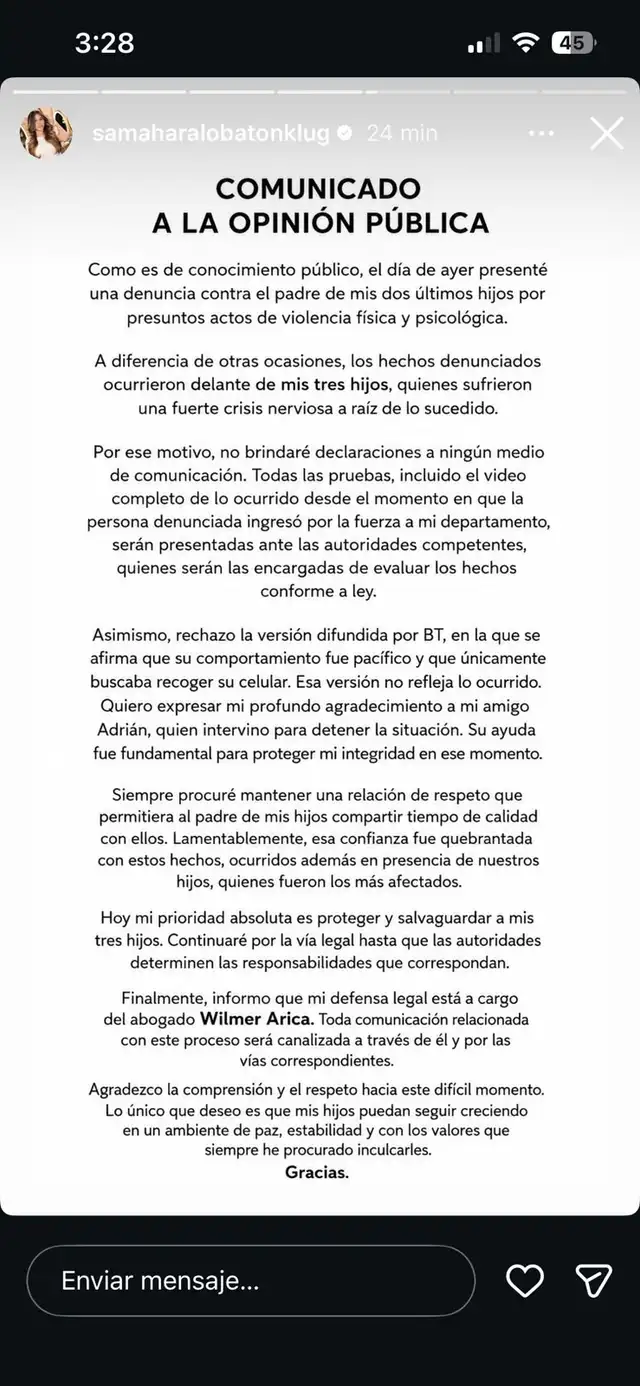 Samahara Lobatón lanza DURO COMUNICADO sobre el delicado estado de sus hijos tras agresión de Bryan Torres: 