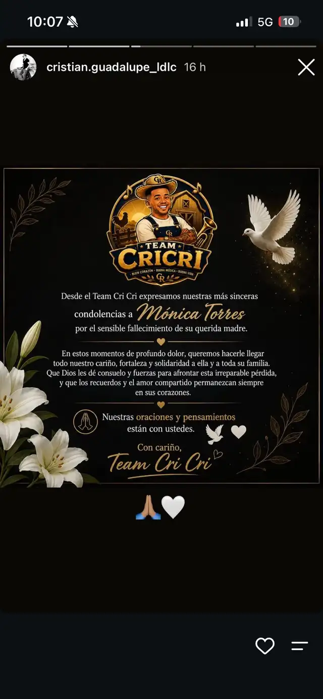 Cri Cri confirma muerte de la madre de Mónica Torres. Cri Cri confirma muerte de la madre de Mónica Torres.