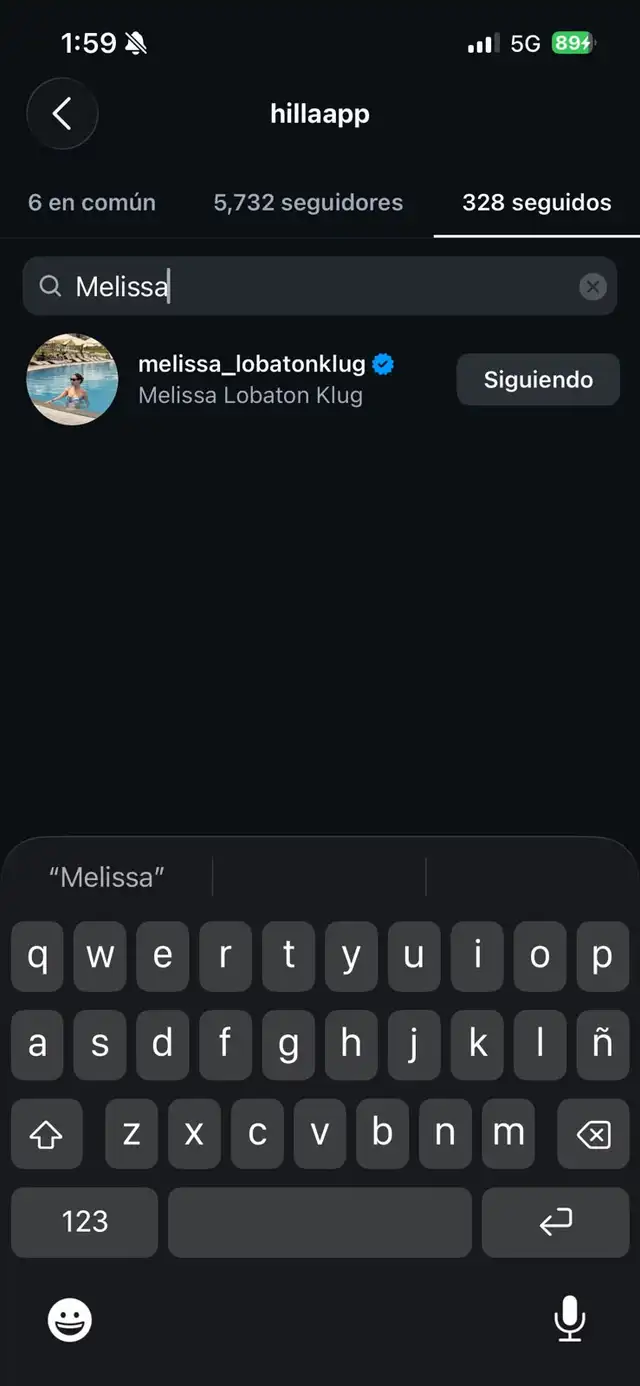 Hillary Meza no sigue a Melissa Klug.