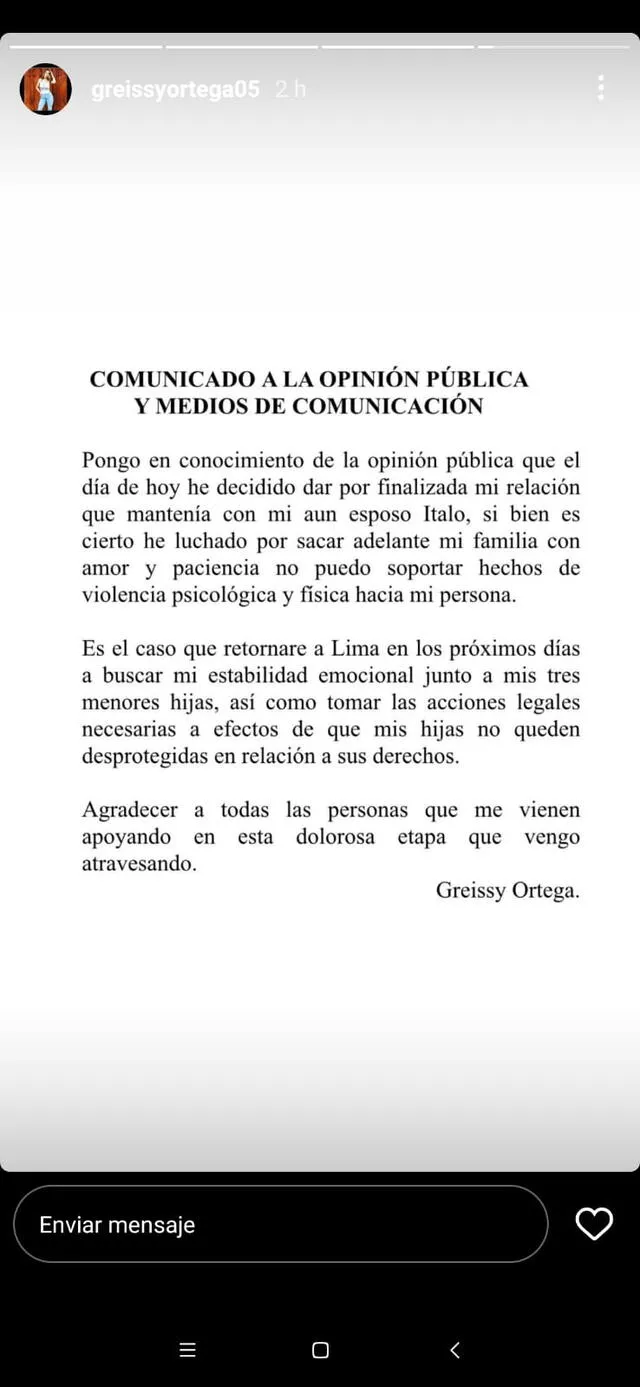 Greissy Ortega termina su relación con Ítalo Villaseca.   