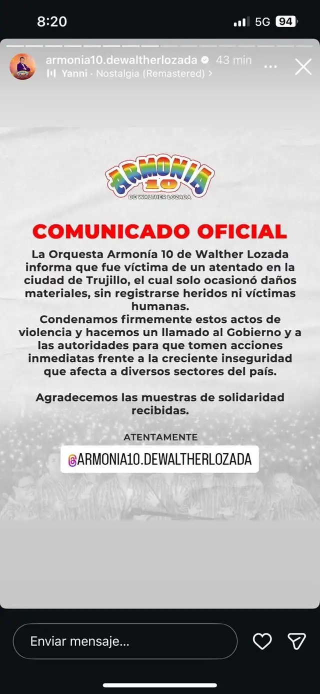  Armonía 10 rompe su silencio tras fuerte atentado en Trujillo 