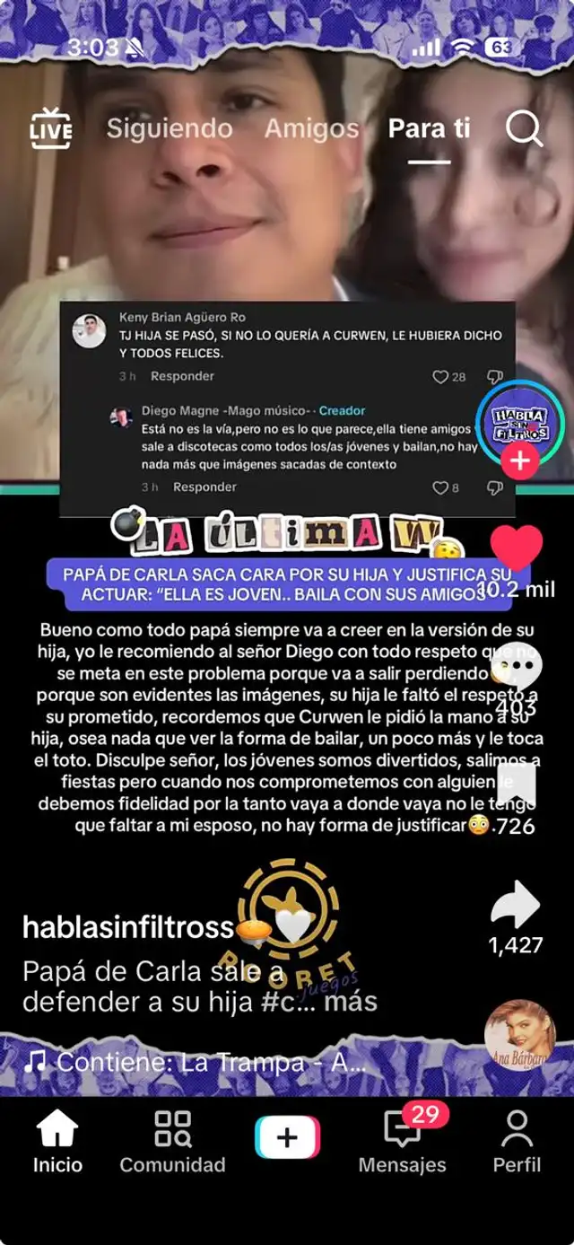 Padre de Carla Campos, novia de Curwen, se pronuncia y la defiende tras ampay de Magaly Medina Padre de Carla Campos, novia de Curwen, se pronuncia y la defiende tras ampay de Magaly Medina