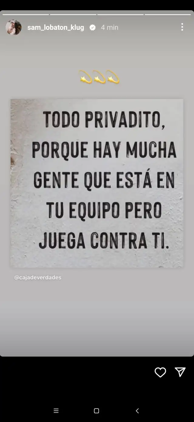 Samahara Lobatón y su publicación en redes.   