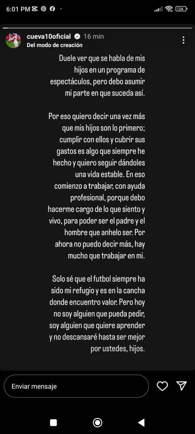 Christian Cueva afirma en comunicado que cumple con la pensión de sus hijos.  