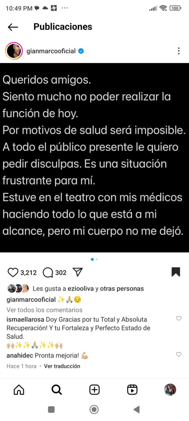 GianMarco se disculpa y explica su estado de salud tras cancelar experiencia teatral.  