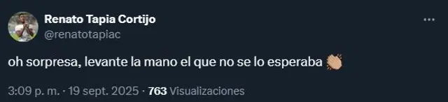  Mensaje de Renato Tapia. Foto: X/Renato Tapia   