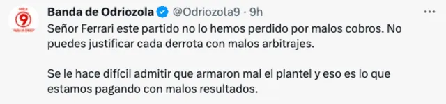 La Banda de Odriozola no compartió el mensaje de Jean Ferrari.