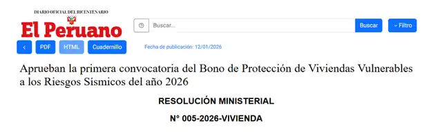 Resolución Ministerial N° 005-2026-VIVIENDA. Resolución Ministerial N° 005-2026-VIVIENDA.